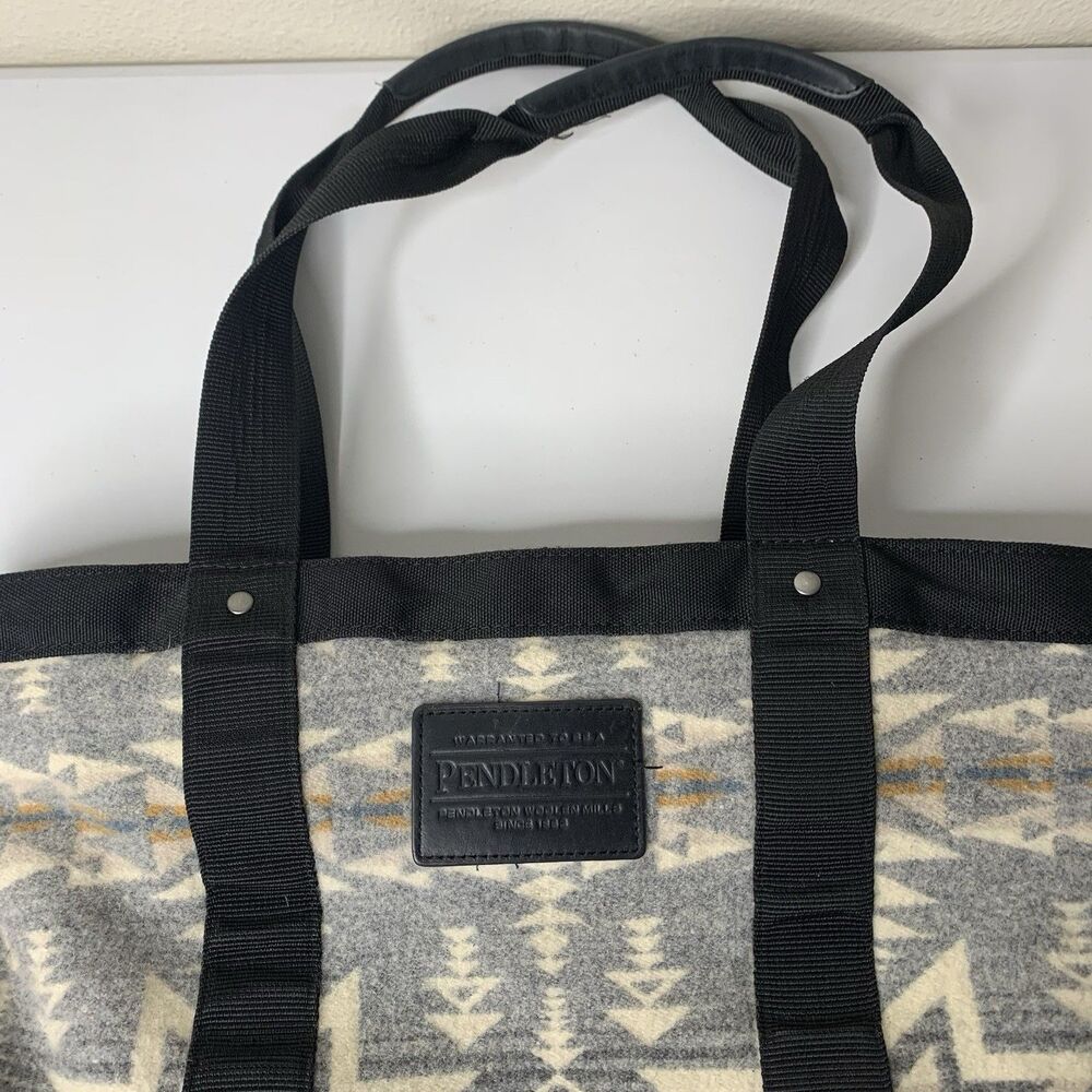 Pendleton Cowhide Leather Wool Travel Tote Zip Black Western - Picture 2 of 10